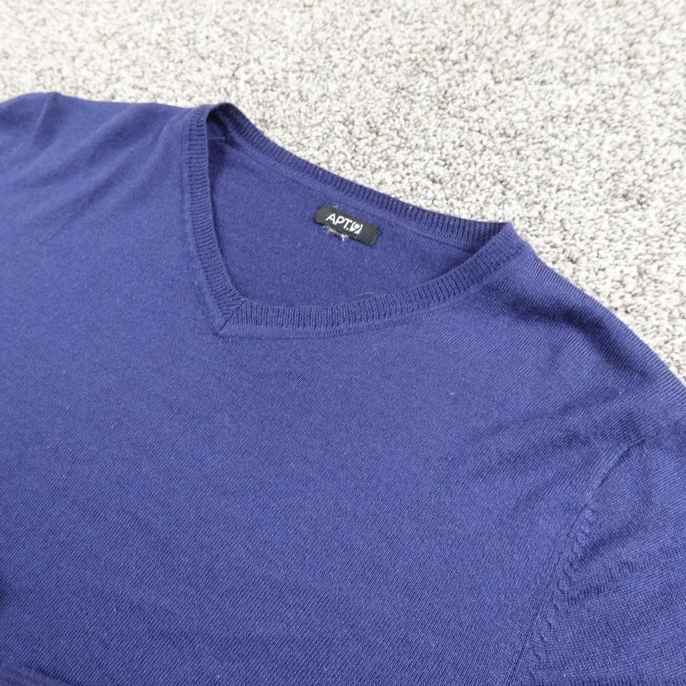 Apt 9 Sweater Mens Large Blue V Neck Merino Wool Blend Pullover Knit Long Sleeve